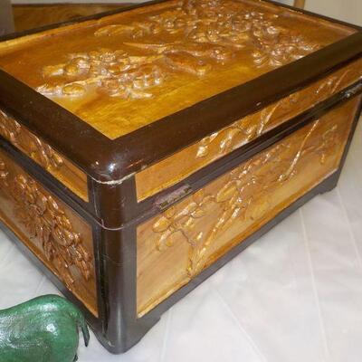 Treasure/ Jewlery Chest 12in x 10 x 6 Hand Carved Wood.