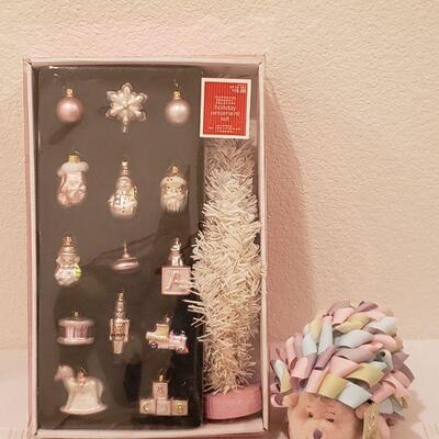 Lot 247: NEW Baby Girl Tabletop Christmas Tree/Decorations & Ribbon Rattle 