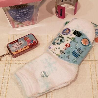 Lot 285: New Coffee Cup, Aloe Socks, Cuff Bracelet & Lip Balm