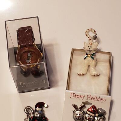 Lot 296: Cat Holiday Jewelry Lot