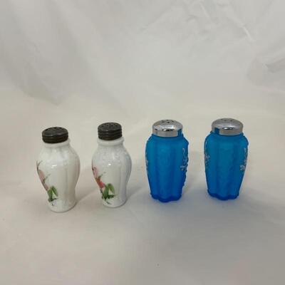 .130. Antique | Satin Glass | Milk Glass | Hand Painted Shakers