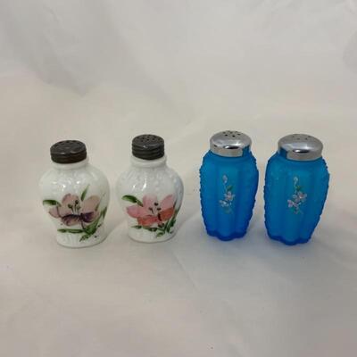 .130. Antique | Satin Glass | Milk Glass | Hand Painted Shakers