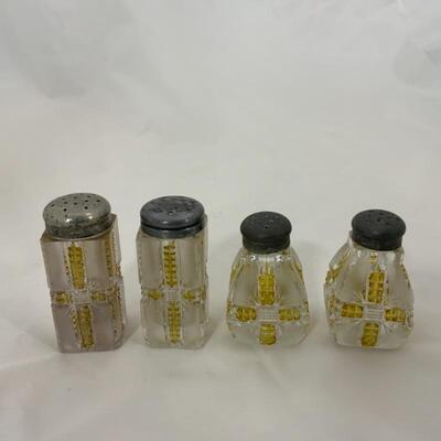 .134. Antique | Clear & Yellow Pressed Glass Shakers