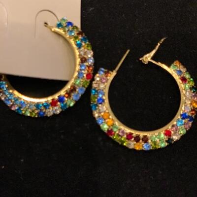 Multi colored stone hoop earrings 