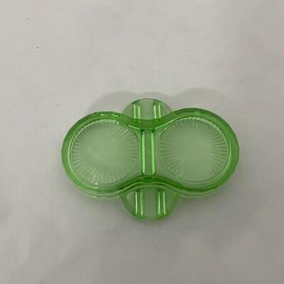 .136. Antique | Green Depression Salt and Pepper with Tray