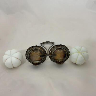 .138. Antique | Hand Painted Satin Glass Shakers with Caddy