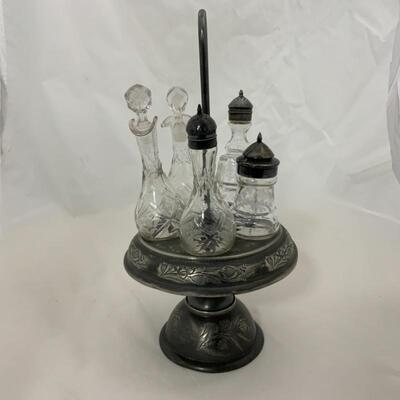.141. Antique | Cruet Set | Etched Glass