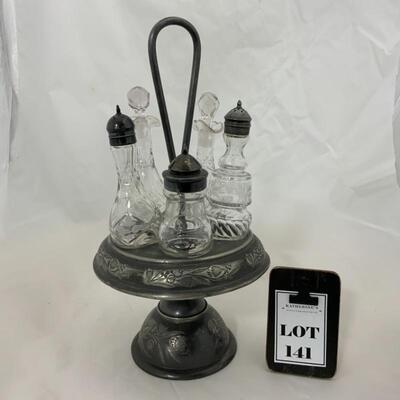 .141. Antique | Cruet Set | Etched Glass