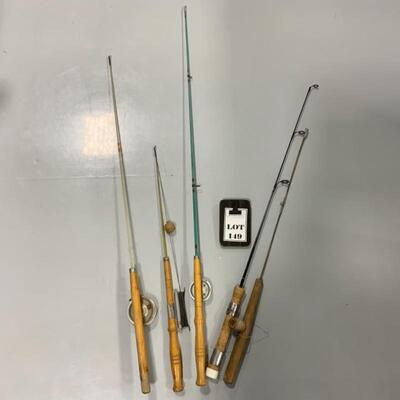.149. Vintage | Five Ice Fishing Poles | Wood | Cork