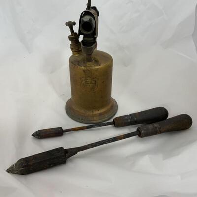 .151. Vintage | Blow Torch & Tools | Two Split Wood Shovels
