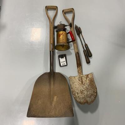 .151. Vintage | Blow Torch & Tools | Two Split Wood Shovels