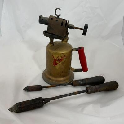 .151. Vintage | Blow Torch & Tools | Two Split Wood Shovels