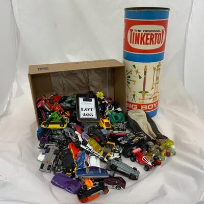 .205. 78 Matchbox and Hot Wheels Cars | TinkerToy Set | Marbles