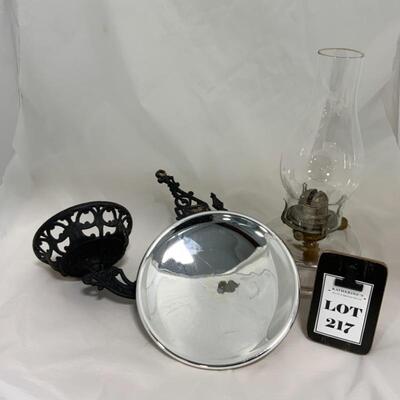 .217. Antique | Mercury Glass Reflector | Oil Lamp | Wall Sconce