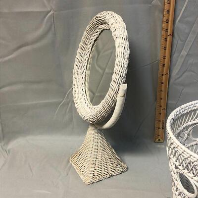 White Wicker Mirror, Basket, Trash Can LOCAL PICKUP ONLY