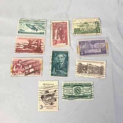 (10) 3 cent USA Stamps from the 1950s