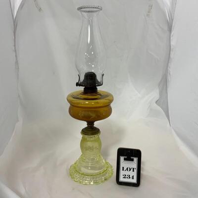 .234. Antique | Victorian Oil Lamp | Amber & Vaseline Glass