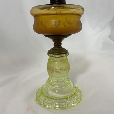 .234. Antique | Victorian Oil Lamp | Amber & Vaseline Glass