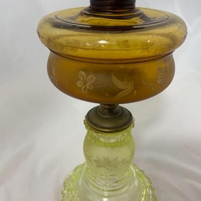 .234. Antique | Victorian Oil Lamp | Amber & Vaseline Glass