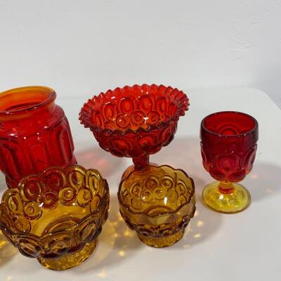 .253. Vintage | Amberina | Red, Green, Amber | Moon and Stars
