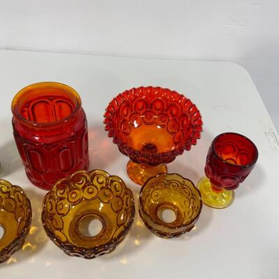 .253. Vintage | Amberina | Red, Green, Amber | Moon and Stars