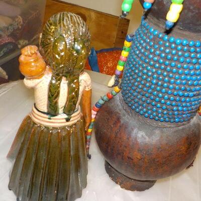 South American hand crafted artifacts ceramic  and wood.