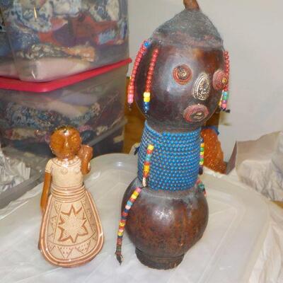 South American hand crafted artifacts ceramic  and wood.