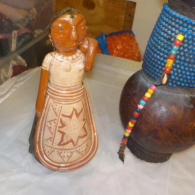 South American hand crafted artifacts ceramic  and wood.