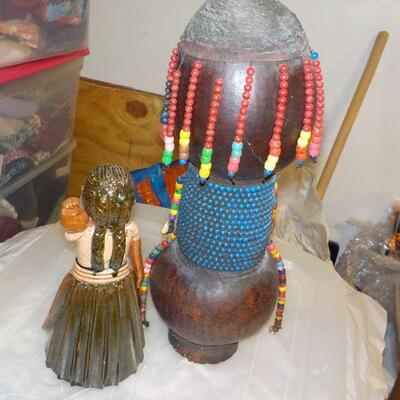 South American hand crafted artifacts ceramic  and wood.