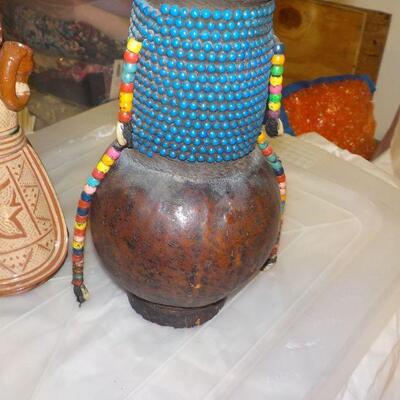 South American hand crafted artifacts ceramic  and wood.