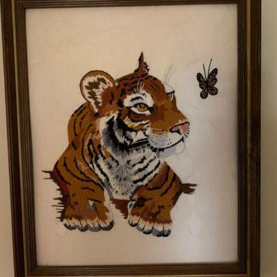 Tiger cub needle point framed 