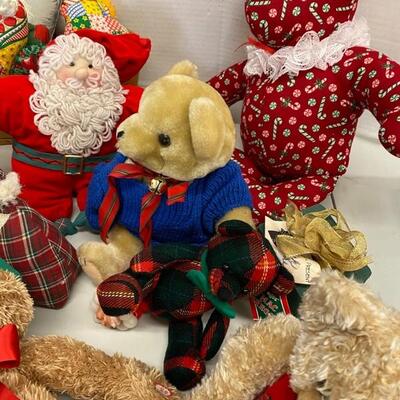 P 243 Christmas Stuffed Bears & Santa Lot 