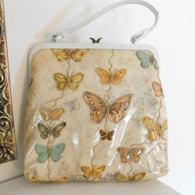 Mid Century Butterfly Purse with Metal Mouth and Clear Vinyl Cover 