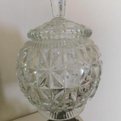 Vintage Crystal Dish with Pot Metal Post and Foot on Marble Base 13