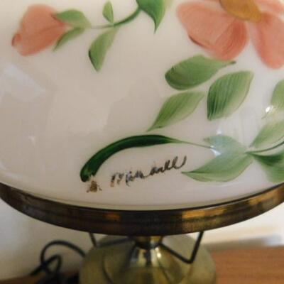 Hand Painted Globe Electric Hurricane Lamp Signed by Artist Illegible 17