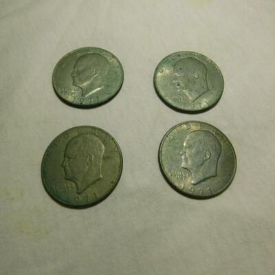 Set of 4 Eisenhower 1971 Circulated $1 Coins 40% Silver