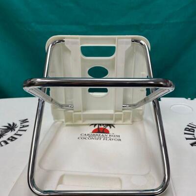 Malibu Rum White Ice Chest Cooler on Wheels with Fold Down Sides & Stools