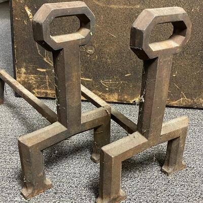 Pair of Mission Arts & Crafts Keyhole Heavy Iron Andirons