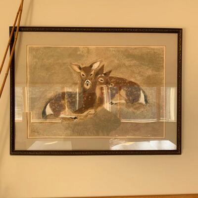 Framed print of two fawns 