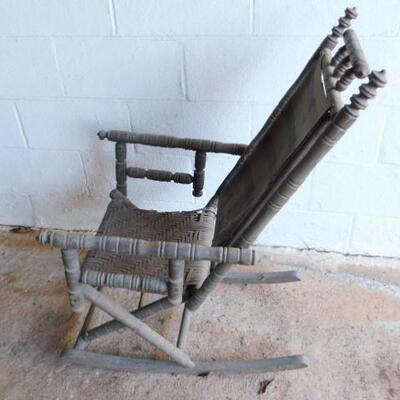 Antique Turned Wood Rush Seat Rocker