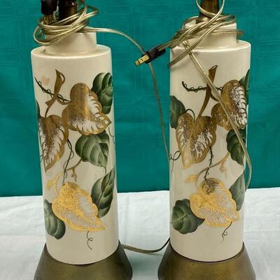 Green and Gold Ivy Pattern Table Lamps