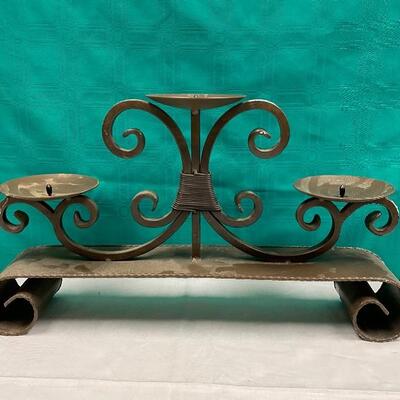 Large Metal Scroll Triple Candle Holder
