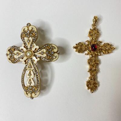 Pair of Fashion Gold Crosses-  Pendant / Pin