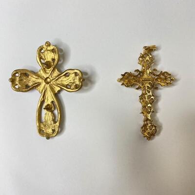 Pair of Fashion Gold Crosses-  Pendant / Pin