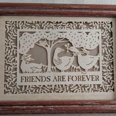 Lot# 58 s Friends are Forever Scherenschnitte Papercutting in wood frame