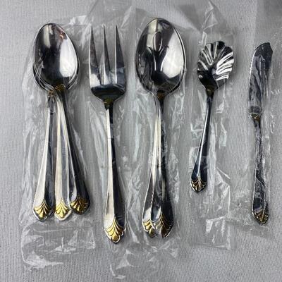 Lot# 63 S Wallace St Regis Gold 18/8 Stainless Flatware Serving Set with Soup Spoons