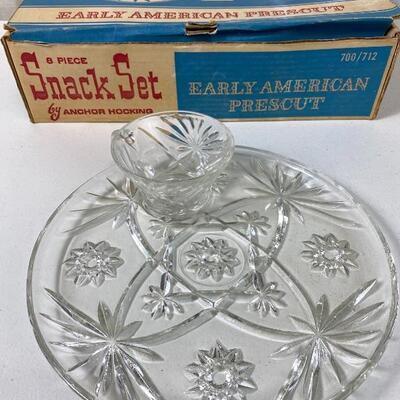 Lot# 69 S Vintage Anchor Hocking Early American Prescut Snack Set