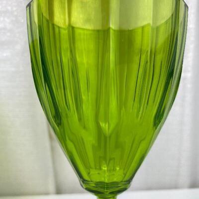 Lot# 77 Green Crystal Stemware Wine Glasses