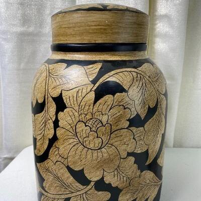 Lot# 78 Decorative Lidded Storage Container Carved Wood Look Floral