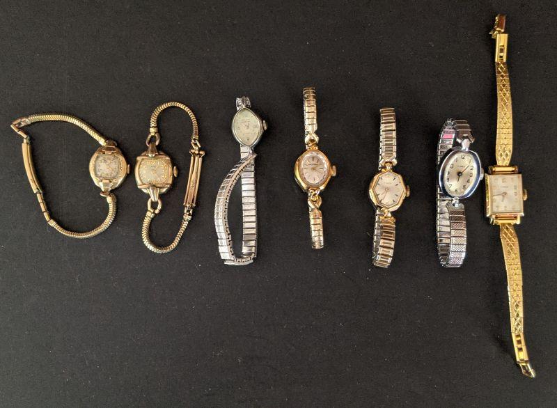 Lot #97 s- Lot of 7 vintage/antique ladies watches Bulova Milos Timex ...